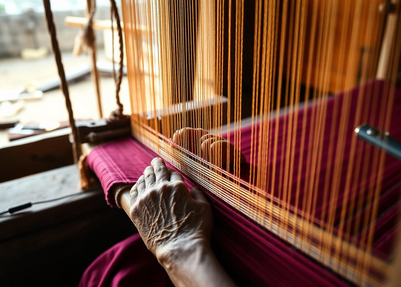 Weaver's hands at a traditional handloom